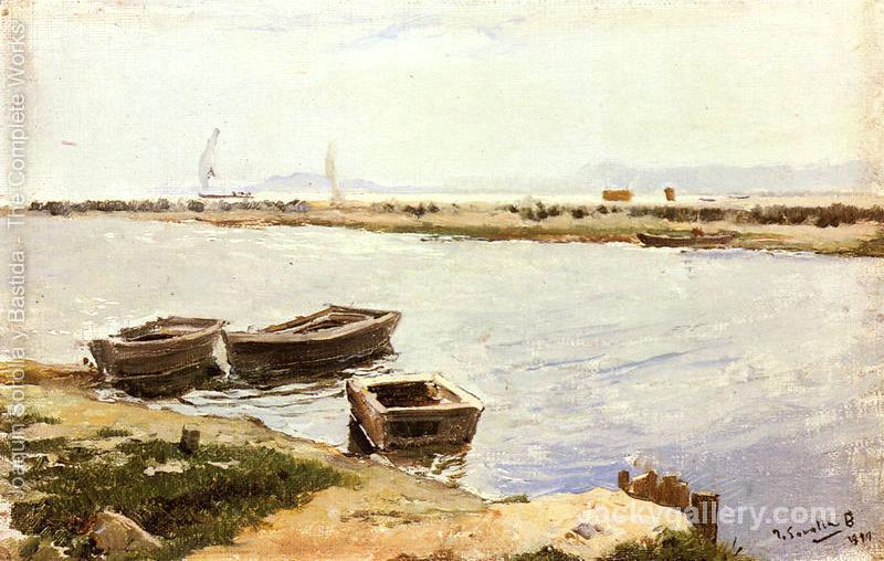 Three Boats By A Shore by Joaquin Sorolla y Bastida paintings reproduction